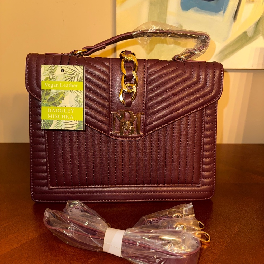 Badgley Mischka Plum colored Quilted Satchel